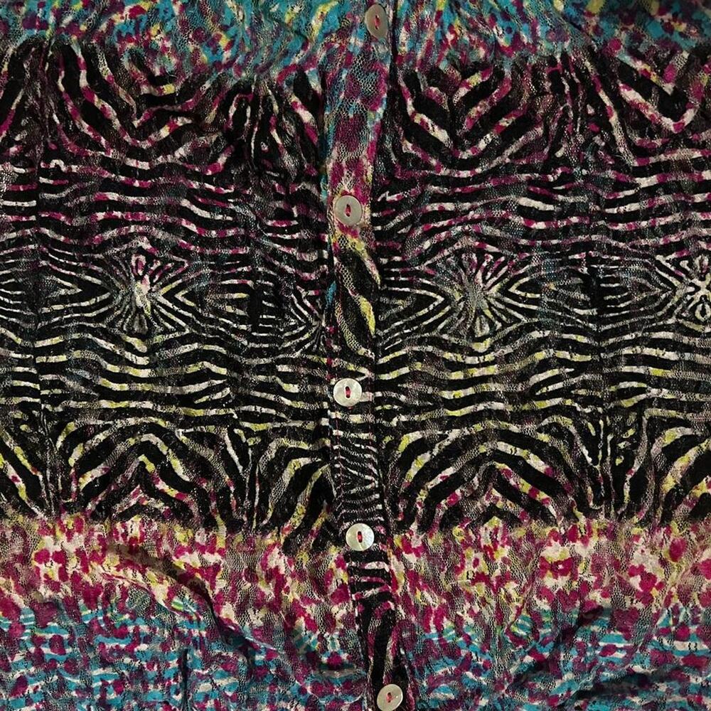 zebra swirl print washed abstract watercolor sheer y2k top - Picture 4 of 8